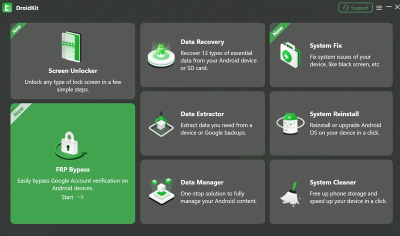 شاشة بدء Droidkit FRP Bypass