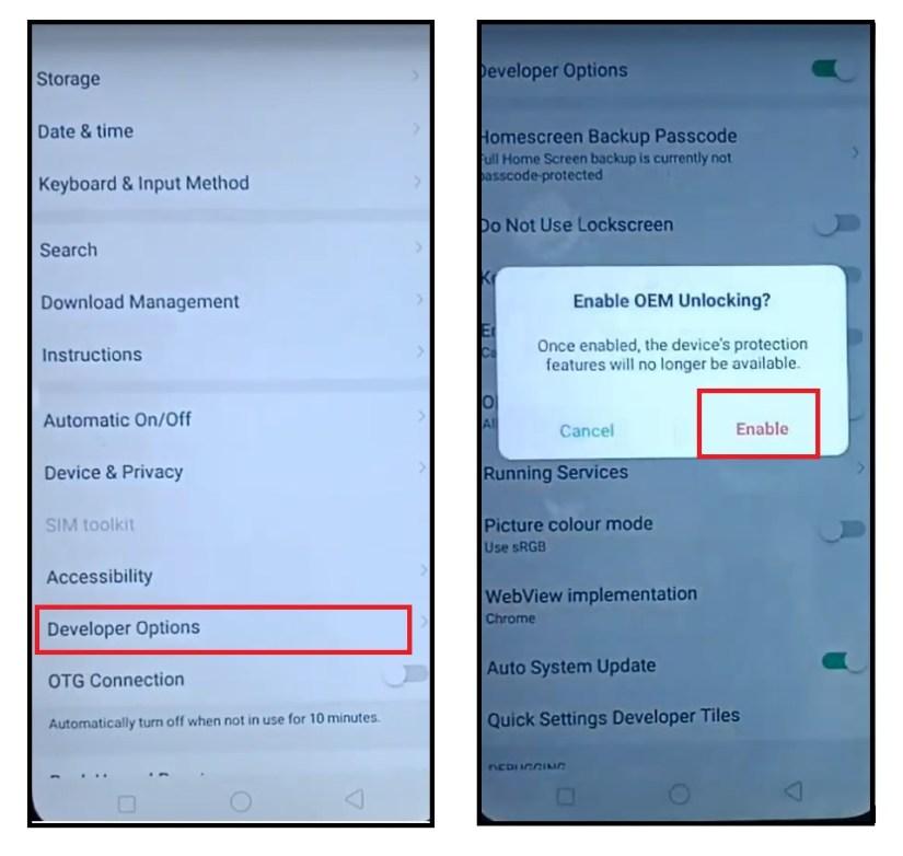 enable developer options