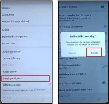 Enable Oem Unlock and Usb Debugging