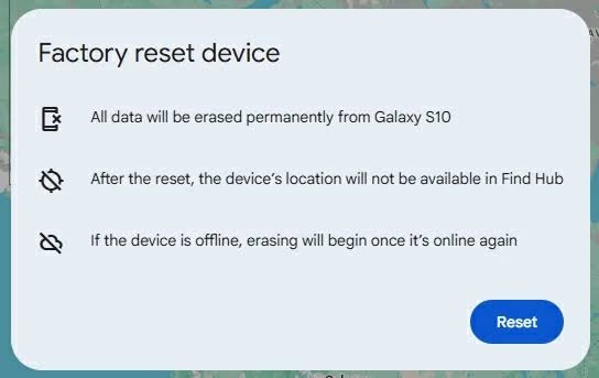 Factory Reset Device Option with Warning