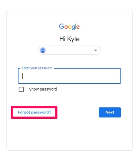 Google Forgot Password