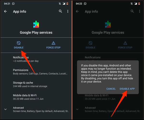 google play services disable app