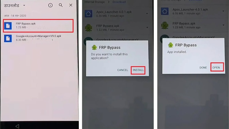 Install Apk, Remove Google Account, Reset