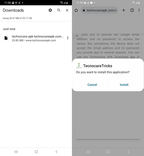 Install Technocare Apk and Tap Next