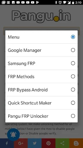 Open App and Select Pangu Frp Unlocker