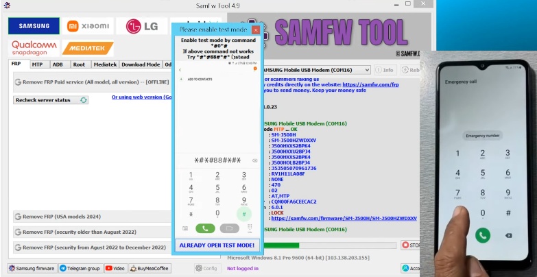 Phone Emergency Dial Test Mode
