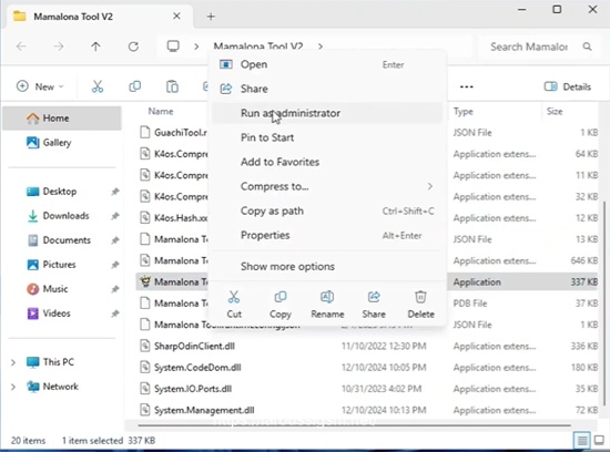 Right Click File Run As Administrator
