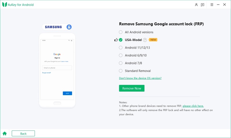 Select Device Brand and Android Version
