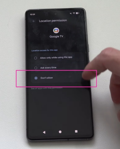 Select Don't Allow for Android Apps
