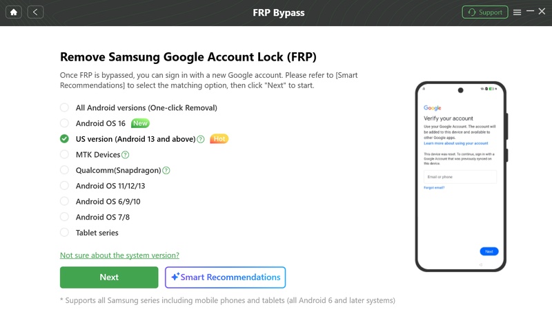 اختيار علامة الهاتف وإصدار Android