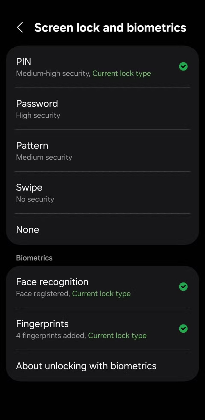 Settings Security Screen Set New Pin