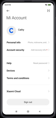 Sign Out with Mi Password