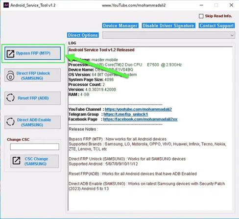 use android service tool for frp bypass