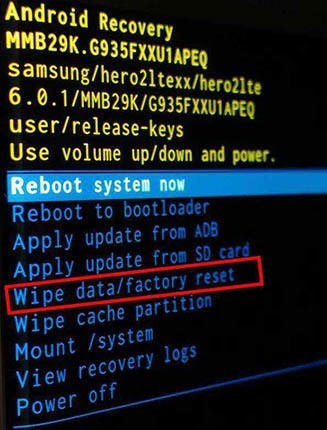 Volume Buttons Navigate to Factory Reset