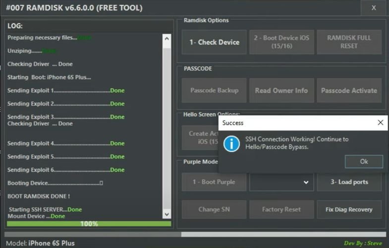 007 ramdisk tool ssh connection working