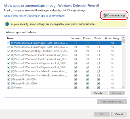 change firewall settings