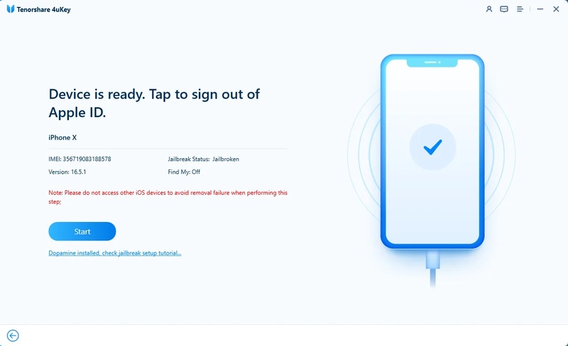 Click Start to Remove Apple Id