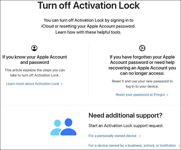 الاتصال بدعم Apple لإزالة قفل التنشيط