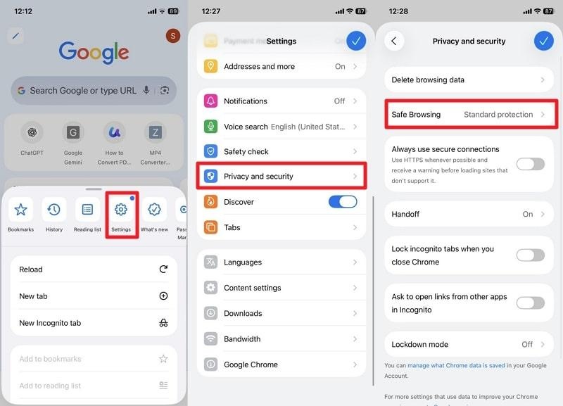 Disable Safe Browsing Option