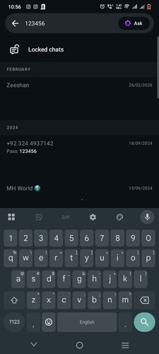 Entering Secret Code for Hidden Chats