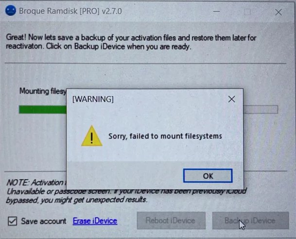 broque ramdisk pro failed to mount filesystems