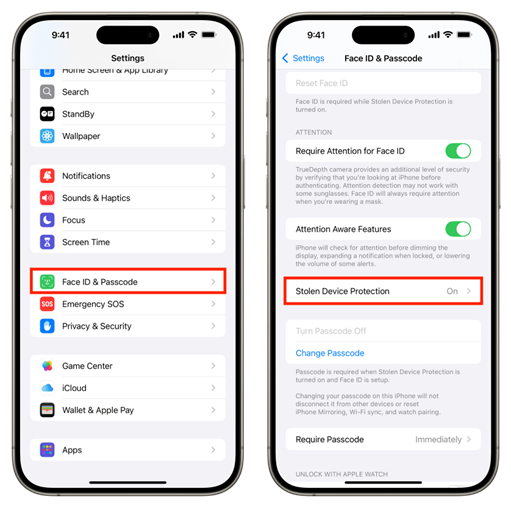 how to turn off stolen device protection without face id on iphone 17