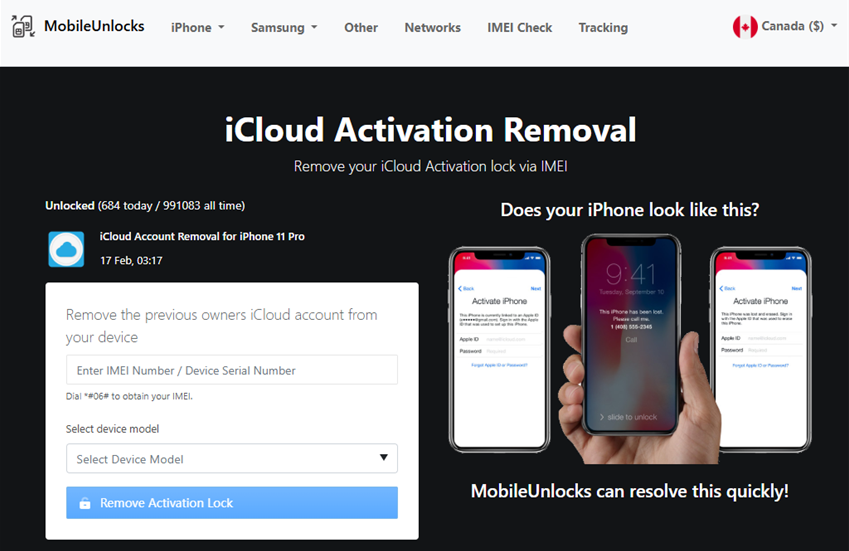 إزالة قفل iCloud باستخدام MobileUnlocks