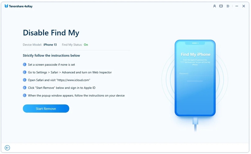 Open 4ukey and Select Remove Apple Id
