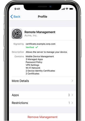 Remove Management Option Selected