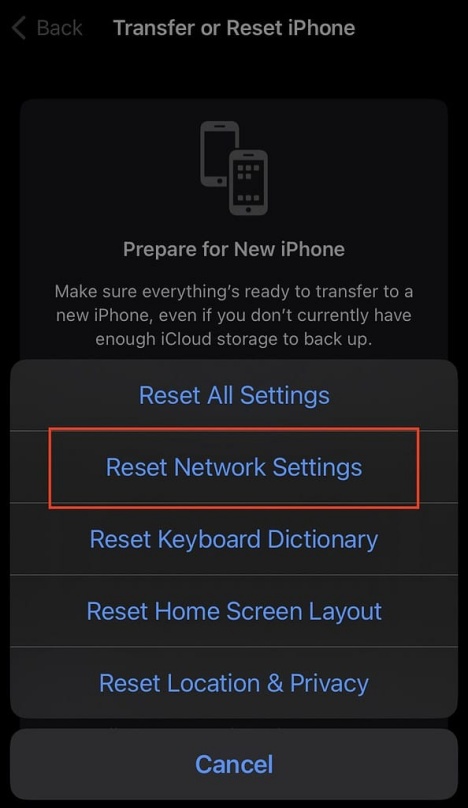 Reset Network Settings with Passcode