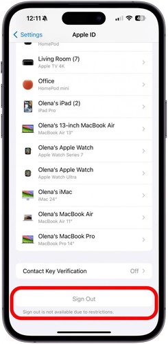 Screen Time Blocks Apple Account Sign Out
