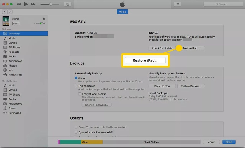 Select Ipad Then Restore and Confirm