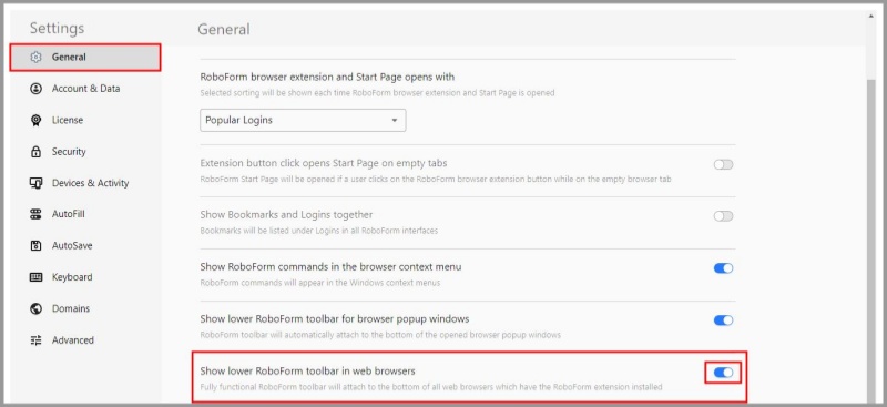 show lower roboform toolbar