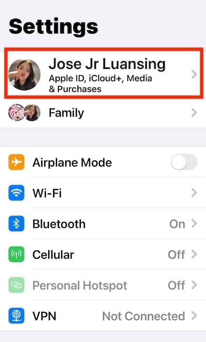 Sign Out of Apple Id in Settings