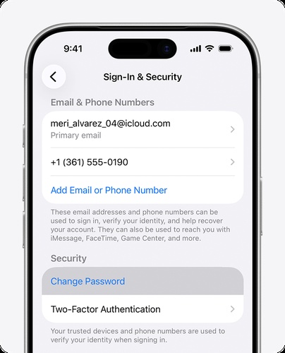 Tap Change Password in Sign in