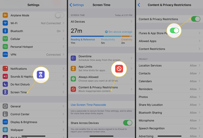 Tap Content Restrictions for Web