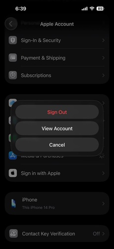 Tap Sign Out and Confirm