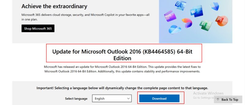 choose the correct edition of microsoft outlook 2016