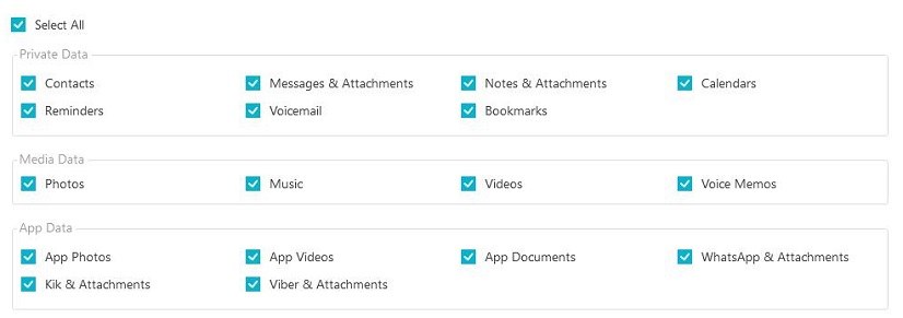icarefone backup data type