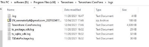 icarefone logs folder