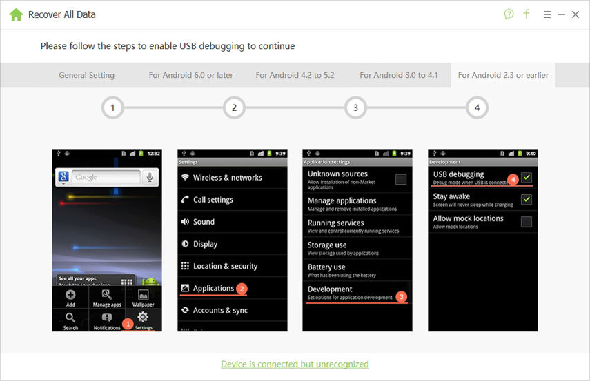 android 2.3 or earlier usb debugging