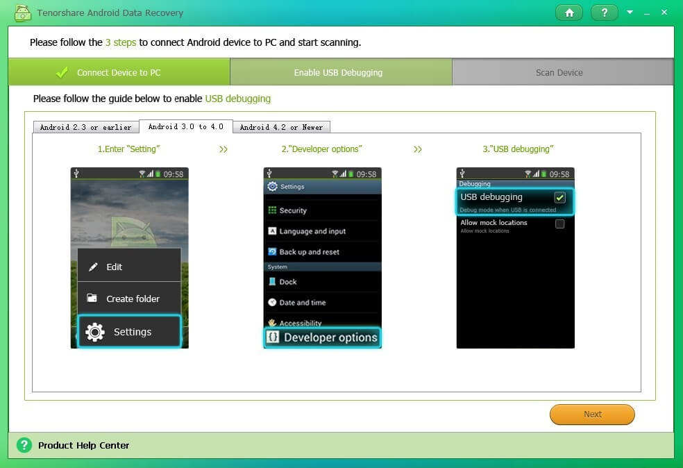 enable usb debug mode