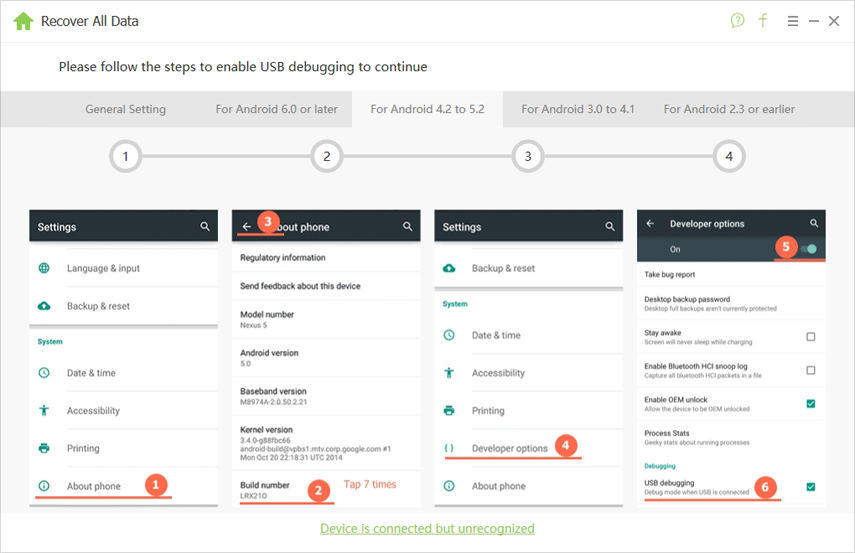 android 4.2-5.2 usb debugging