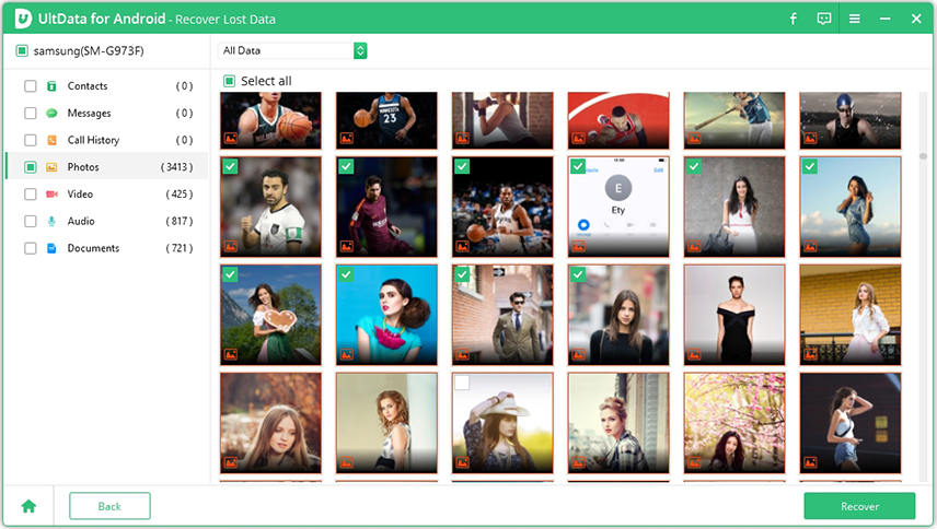 click recover to recover deleted photos from samsung phone