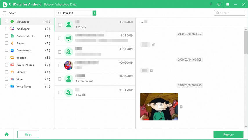 preview and recover lost whatsapp data with ultdata for android