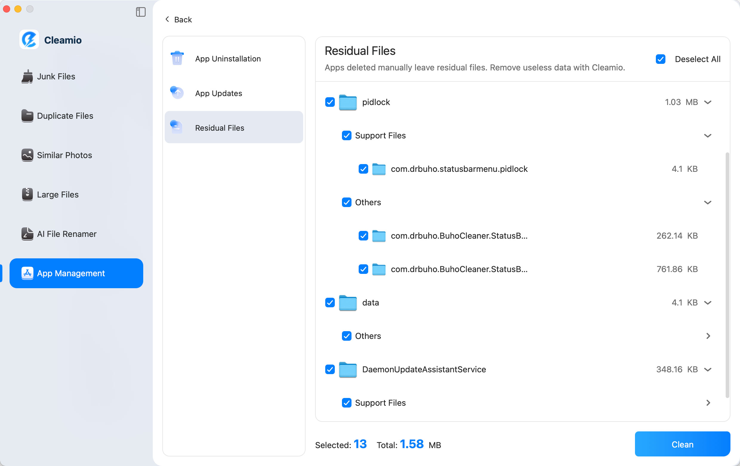 select and remove app leftovers