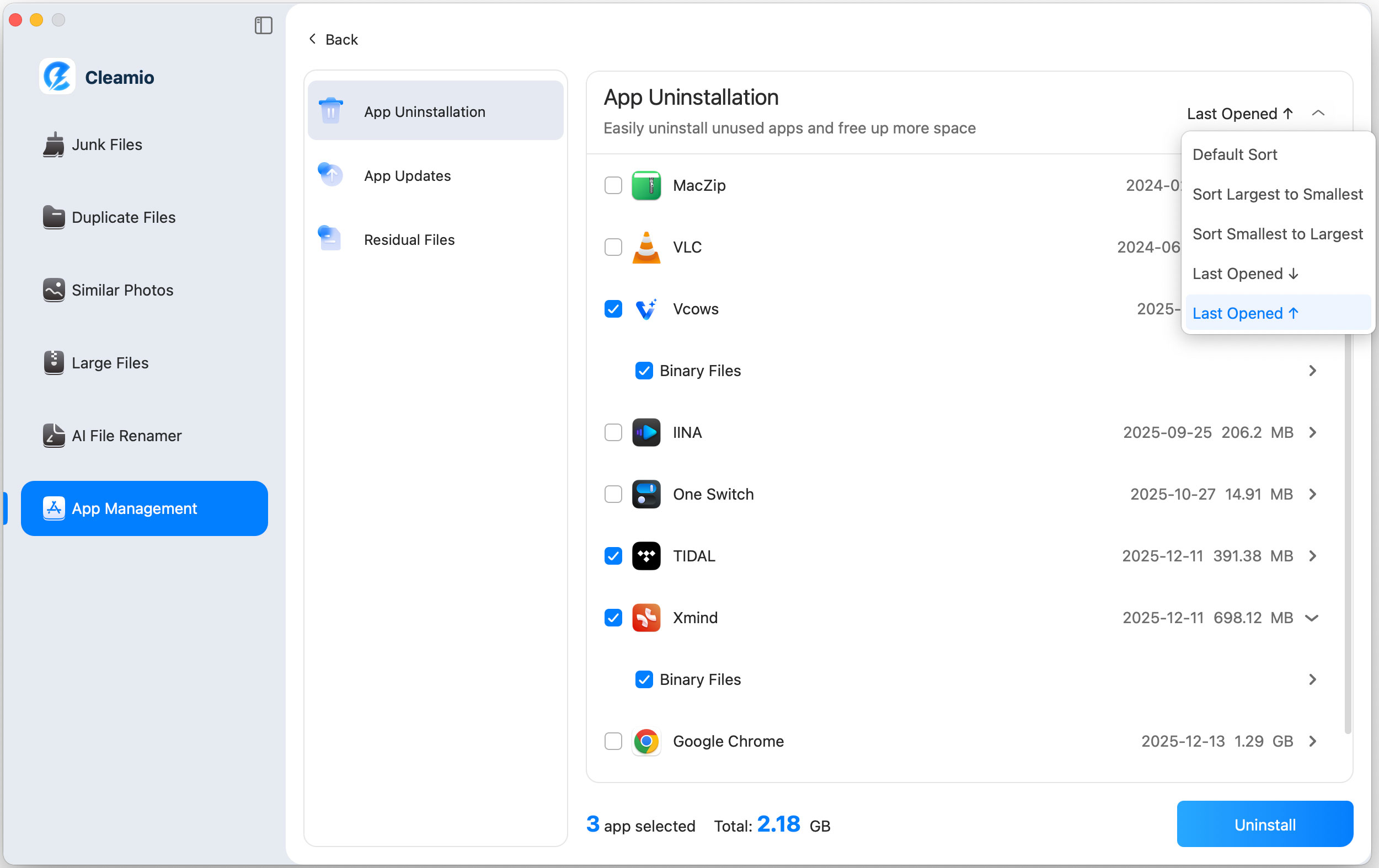 choose and uninstall apps