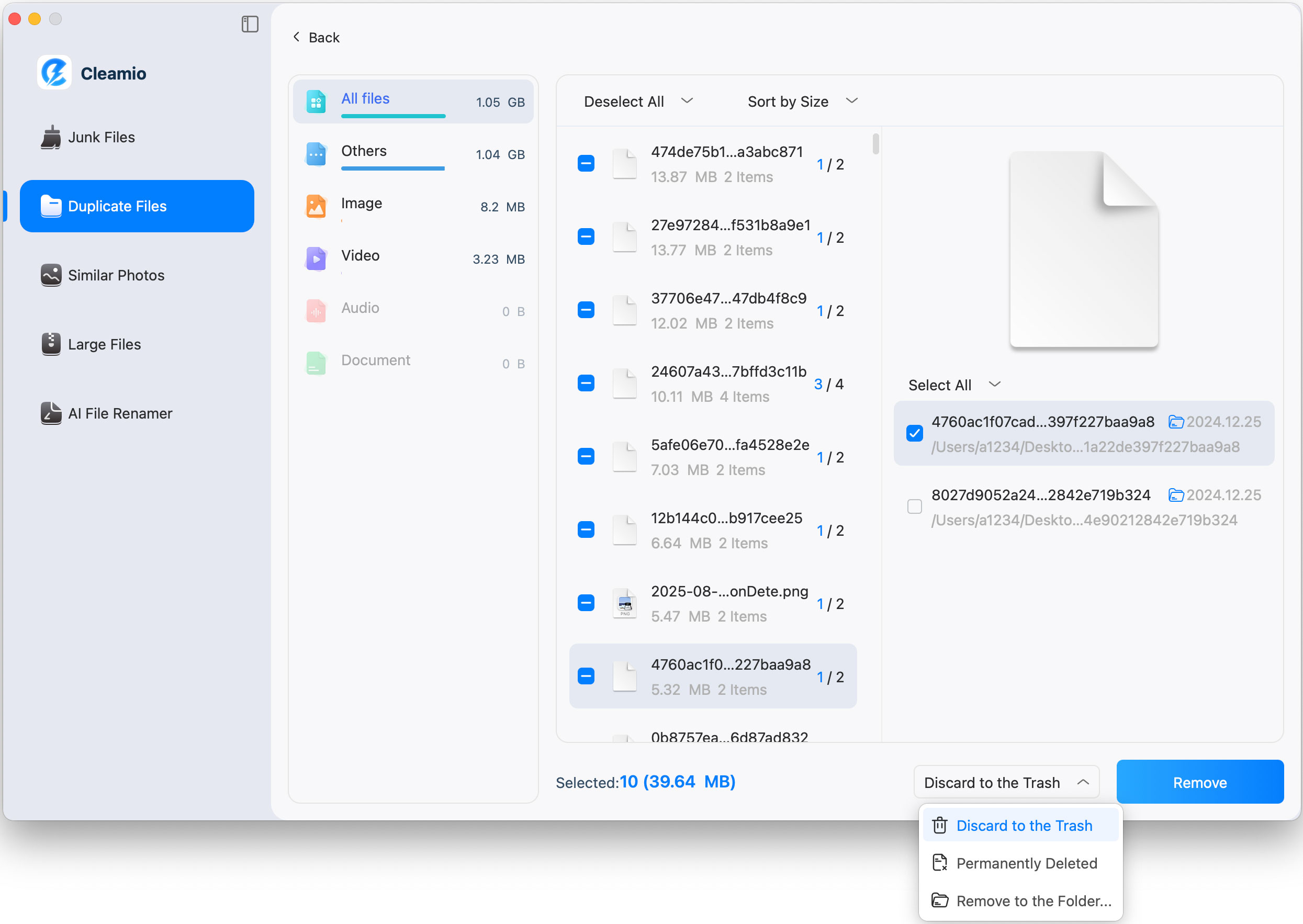 select duplicate files to remove