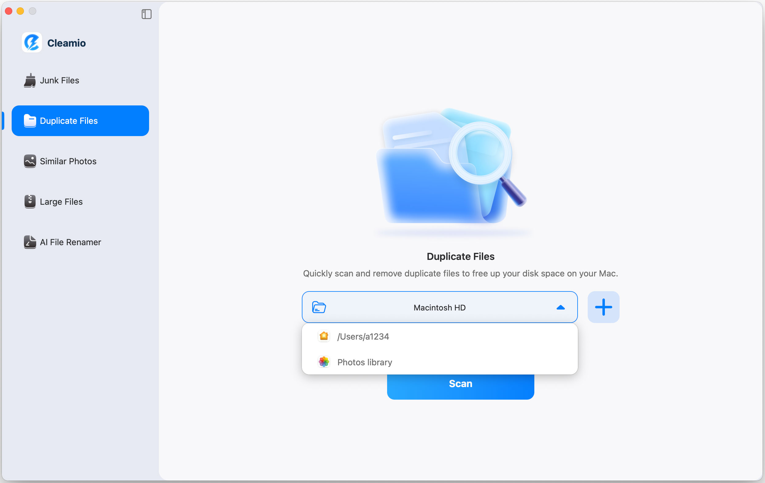 select folder directory to scan duplicates