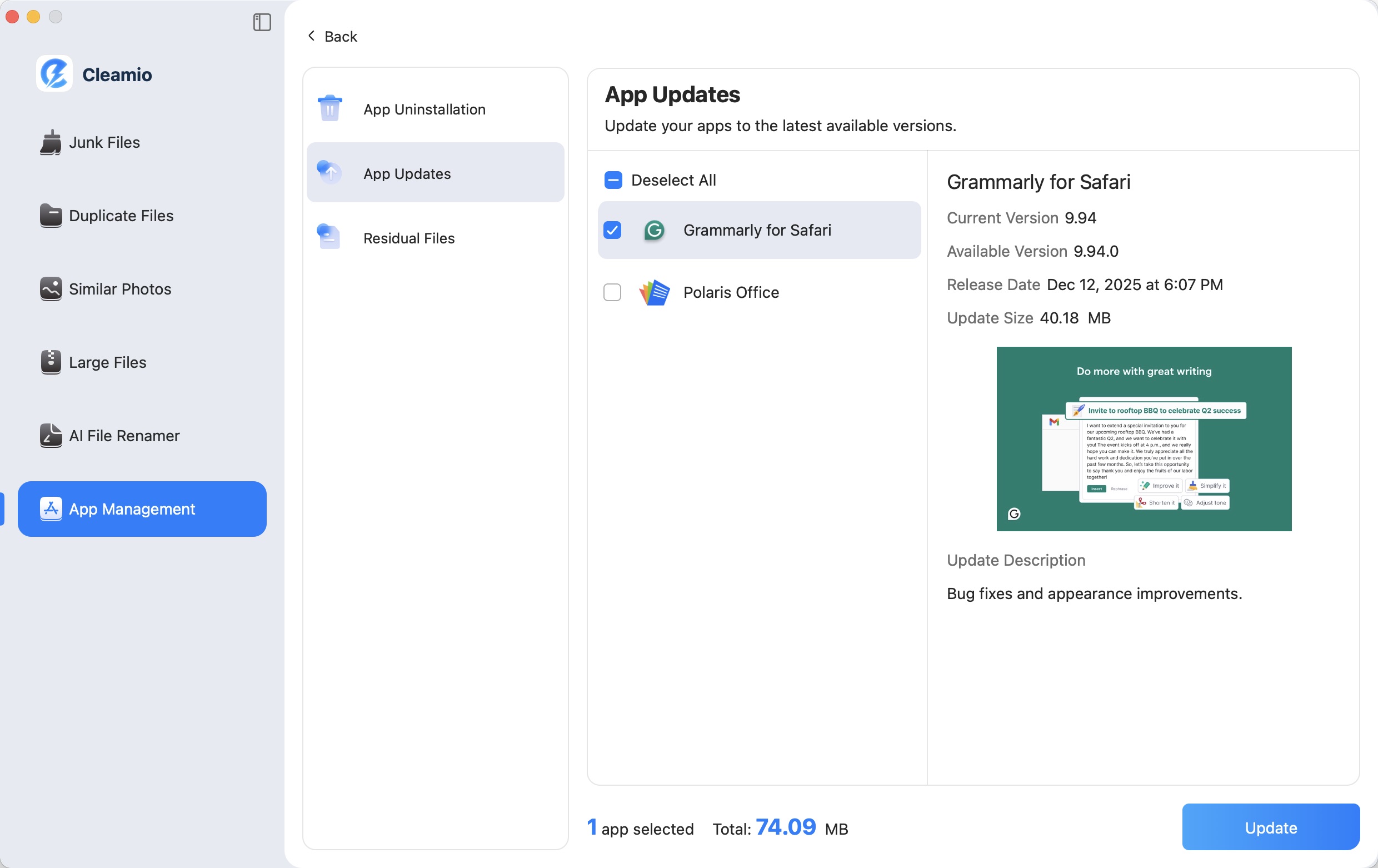 select and update apps on mac